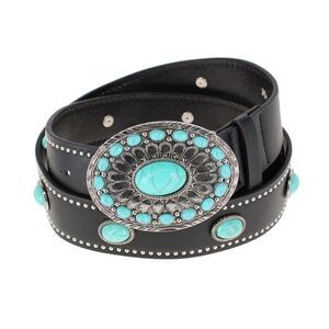 CTM Women's Western Bohemian Turquoise Buckle Belt